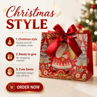 Sac en papier de luxe pliable pour cadeaux de Noël, emballage de saison, sac de courses avec poignée en ruban, vente en gros