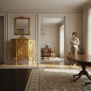 OE FASHION Armoire à vin en bois massif de luxe de style antique français avec feuille d'or pour projet de salon de villa d'hôtel 5 étoiles - Product Image 6