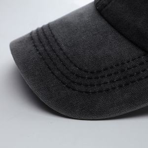 High Quality 6 Panel Black Custom Logo Casual Curved Brim Men's Vintage Cap 100% Cotton Metal Buckle - Product Image 3