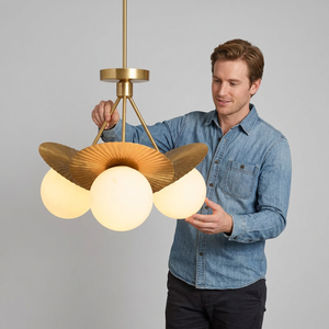 Modern Brass Ceiling Light Fixture with Double Globe Shades for Living Room Interior Decor - Product Image 4