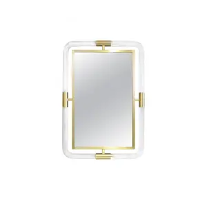 Espejo de pared moderno con varilla de Lucite, espejo acrílico con marco dorado, espejo de baño