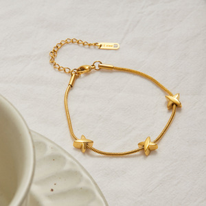 Stainless Steel <b>Bracelet</b> Star Shape Gold Plated <b>Crystal</b> Inlay Elegant Design All Match Jewelry For Women - Product Image 3