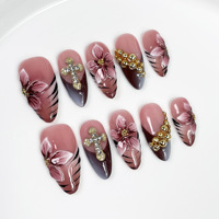 Faux ongles à presser faits main de style INS, longueur moyenne, de luxe, réutilisables, vente en gros