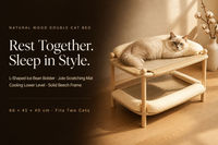 Lit pour chat en bois double couche, lit rafraîchissant d'été pour animaux de compagnie avec tapis à gratter en jute, coussin en forme de L pour chats d'intérieur