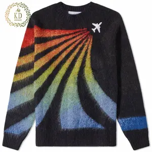 KD maglione personalizzato produttore fabbrica all'ingrosso arcobaleno girocollo Mohair uomo maglione lavorato a maglia