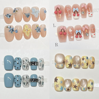 Ongles carrés courts roses à presser, en acrylique, avec strass 3D, faux ongles artificiels adorables avec colle
