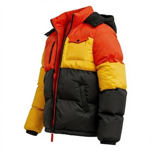 Color Blocking Puffer <b>Jacket</b> With Hood Zipper Windproof <b>Winter</b> Coat Unisex Casual Thick Polyester Filling Regular Fit - Product Image 4