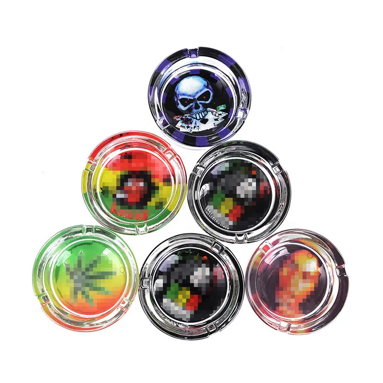 XY720SGA OEM LOGO High Quality 85mm Round Clear Glass Crystal Ashtray Household Ashtrays Smoking