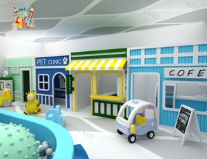 Aire de jeux intérieure pour enfants, équipement de jeu de rôle de ville, aire de jeux intérieure souple avec toboggan et piscine à balles avec route - Product Image 2