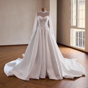 <span class=keywords><strong>Abito</strong></span> <span class=keywords><strong>da</strong></span> sposa Jancember 261036 minimalista in raso con perle, collo alto, linea ad A e corsetto - Product Image 2