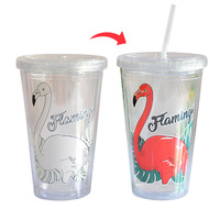Gobelet en PP thermochromique à couleur changeante avec couvercle en paille Fabricant de mug à sublimation personnalisé Vente en gros