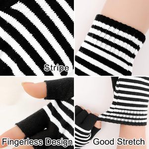 Mitaines rayées sans doigts, tricotées pour l'<span class=keywords><strong>hiver</strong></span>, style Goth Emo, chauffe-bras pour femmes et hommes A06-1 - Product Image 4
