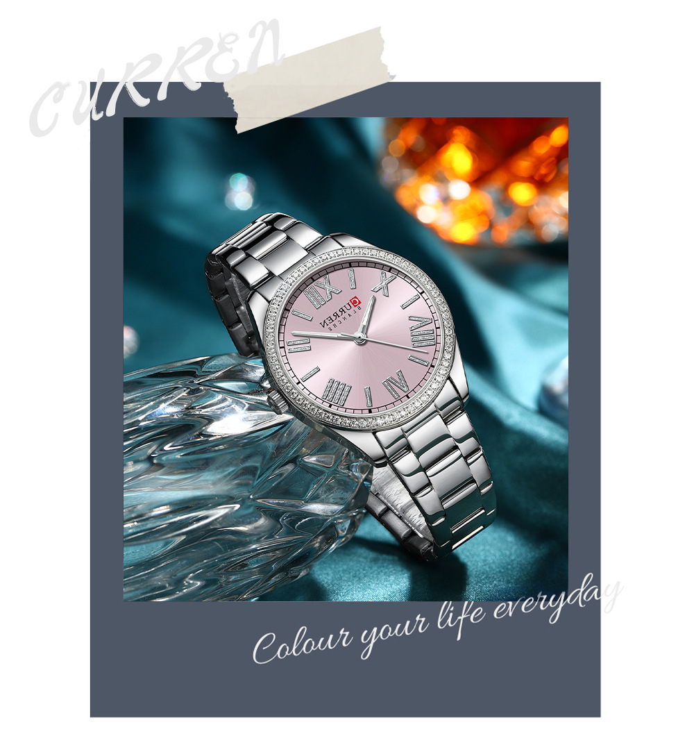 Часы CURREN 9088, женские наручные часы jam tangan из нержавеющей стали, роскошные Брендовые Часы с зелеными светящимися стрелками