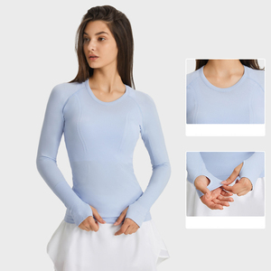 D19083 chemise de course à manches longues sans couture pour femmes, col rond, sport, T-shirt, Yoga, entraînement, vente en gros, automne - Product Image 2
