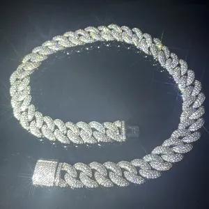 Miami West Coast 925 Silver 8mm 15mm Hip Hop Cuban link Chain Moissanite diamond iced out necklace