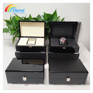 Ourui Black Leatherette <b>Watch</b> Storage Box Rectangle Shape With Buckle Closure Protective Inner Faux Leather <b>Watch</b> <b>Case</b> - Product Image 1