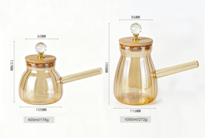 Théière en verre ambré avec couvercle en bambou et bouton en cristal, bouilloire en verre borosilicate côtelé compatible induction - Product Image 6