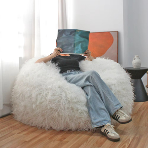Fauteuil pouf moderne japonais minimaliste rond en daim canapé chaise grand ensemble de lit relaxant paresseux pouf moelleux avec revêtement en tissu - Product Image 1