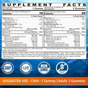 Vitadiscovery Omega 3 (EPA DHA) Gomitas Veganas Aceite de Hígado de Bacalao Vitaminas D3 K2 Suplementos para Niños y Adultos Fibra Dietética Certificada - Product Image 2