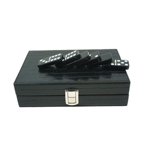 Coffret cadeau de luxe en cuir de qualité <span class=keywords><strong>Domino</strong></span> <span class=keywords><strong>Domino</strong></span> noir personnalisé et boîte en cuir Ensemble de jeu Double 6 <span class=keywords><strong>Domino</strong></span> - Product Image 3