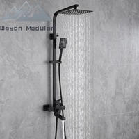 Système de douche noir mat 3 voies mural avec pommeau de douche carré et bec de baignoire