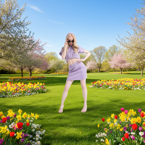 Completo da donna lavanda con top corto con cappuccio e minigonna, a maniche corte, in maglia di cotone ed elastan, casual, tinta unita, per primavera/estate. - Product Image 2