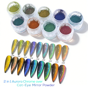 Poudre à ongles de beauté 2 en 1, poudre chromée <span class=keywords><strong>Aurora</strong></span> sur poudre effet œil de chat, poudre à ongles chromée miroir brillante, poudre à ongles chromée miroir cristalline - Product Image 2