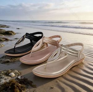 Bohemian <b>Sequin</b> Clip Toe Roman Sandals Ladies <b>Plus</b> <b>Size</b> 2026 Summer Flat Breathable Trendy Cross Border Beach Footwear - Product Image 2
