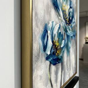 <span class=keywords><strong>Peinture</strong></span> à l'huile abstraite moderne peinte à la main, <span class=keywords><strong>fleurs</strong></span> bleues avec feuille d'or, texture épaisse, art mural sur toile pour salon, hôtel, décoration - Product Image 6