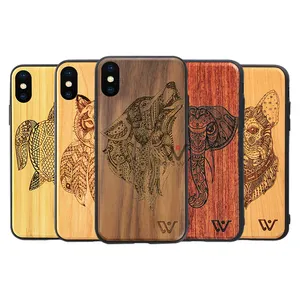 Cubierta sólida grabado de madera de diseño de la caja del teléfono celular Shell para iPhone X accesorios para iPhone