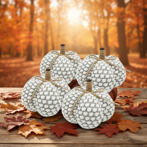 Set di 4 Ornamenti a Forma di Zucca in Peluche 6x6x5 H, Decorazioni Autunnali per il Ringraziamento - Product Image 2