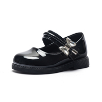 Chaussures plates pour filles en cuir verni noir avec strass et papillon, style Mary Jane, pour l'école, uniforme, formelles, style Leopold, fermeture auto-agrippante