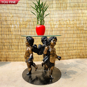 Mesa de Centro YOUFINE con Escultura de Hipopótamo de Bronce y Cubierta de Vidrio Templado Ovalado Transparente para Decoración de Vestíbulos de Hotel y Salas de Estar - Product Image 6