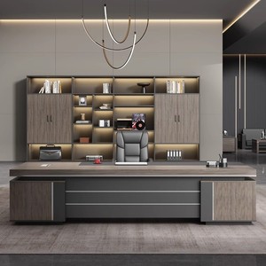 Executive <b>Desk</b> And Chair <b>Set</b> Minimalist Modern Style Office Furniture Manager <b>Desk</b> With Storage Cabinet - Product Image 2