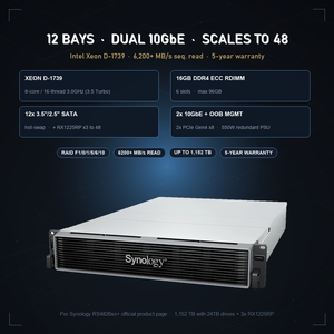 Servidor NAS RackStation RS4826xs+ de 12 Bahías y 2U, Almacenamiento Empresarial Intel Xeon D 1739 - Product Image 2