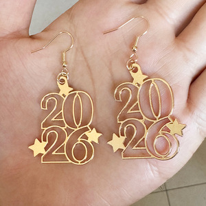 2025/<strong>2026</strong> Digital Earrings <strong>Fashion</strong> Metal Star Accessories New Year's Festival Women's Earrings Party Gifts Jewelry - Product Image 3
