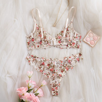 Vente chaude usine : Ensemble soutien-gorge push-up confortable et lingerie sexy en dentelle florale ajourée avec bordure en dentelle cils