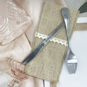 Prix de gros Porte-couverts Pochette Sac <span class=keywords><strong>Dentelle</strong></span> Lin <span class=keywords><strong>Jute</strong></span> <span class=keywords><strong>Jute</strong></span> pour Fête Couteau Fourchette Cuillère Paquet Logo personnalisé - Product Image 3