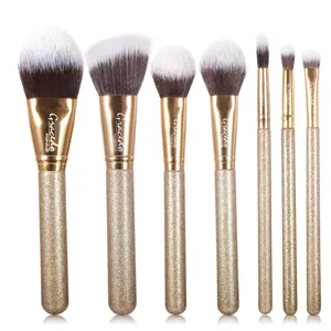 7pcs luxury glitter gold makeup brush set gift idea Christmas custom vegan professional high quality wholesale makeup brush set