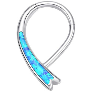 Anneau de nez en opale en acier inoxydable, forme cœur, bijoux de piercing sans soudure 316L pour septum et clous d'oreille - Product Image 3