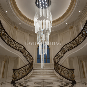 Lampadario di Lusso a Cascata in Cristallo K9 con Aste Triangolari <span class=keywords><strong>per</strong></span> Hotel, Atrio, Moschea, Ingresso Villa, Sala con Baldacchino in Acciaio Inossidabile - Product Image 3