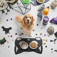 Tapis d'alimentation pour animaux de compagnie en silicone à double compartiment, antidérapant, imperméable, résistant aux déversements, motif animal