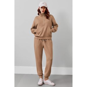 Women Tracksuit Set <b>Long</b> Sleeve Half Zip Sweatshirt Joggers <b>Matching</b> Outfit Casual Autumn Wear Breathable Comfortable Sportswear - Product Image 4