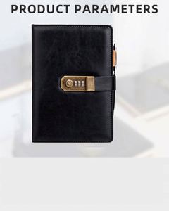 Carnet de notes A3 en cuir PU avec spirale, style carnet d'adresses, protection par mot de passe, couverture gaufrée avec logo, 80 feuilles, promotionnel - Product Image 3