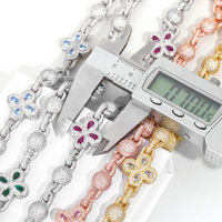 Bracelet Hip Hop Miami Cuban NUOYA en argent plaqué or, serti de diamants, avec motif fleur, croix et trèfle à quatre feuilles, bijoux chaîne