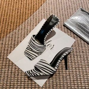 Sandalias de Tacón Ultra Alto Tipo Stiletto para Mujer, Verano 2025, Diseño Cuadrado, Estampado de Cebra, Parte Superior de Gamuza de Oveja, Fáciles de Poner, Hermosas - Product Image 4