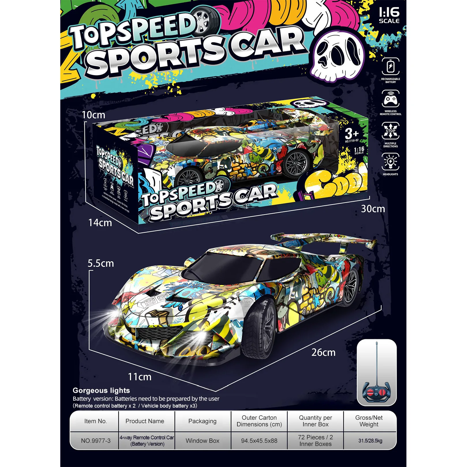 9977-3 Graffiti Remote Control Car - Battery Model - Window Box