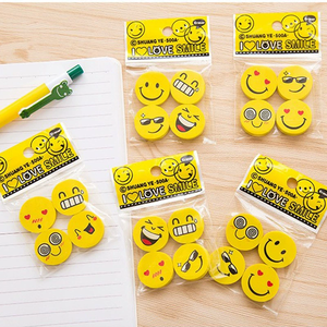 Logo personnalisé imprimé drôle mixte jaune pour visage souriant rond TPR <span class=keywords><strong>crayon</strong></span> gomme promotionnel rond sourire gomme - Product Image 1