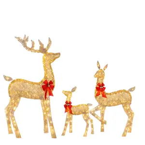 Cervo di natale di renne illuminato grande confezione da 3 pezzi personalizzato in fabbrica con luci a LED decorazioni per esterni da giardino