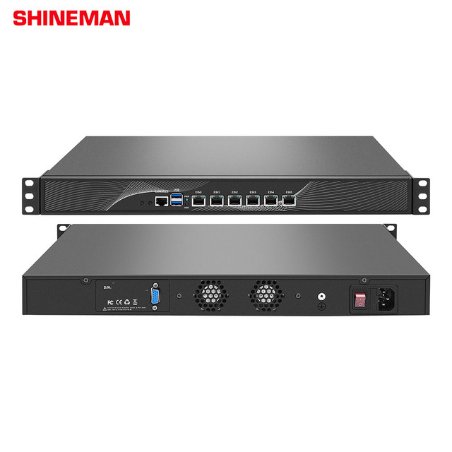 Shineman 19" Rackmount 1U Network Firewall/Router Computer with Intel Atom D525 10/100/1000MB Gigabit 6-Port LAN 4GB DDR3 Stock